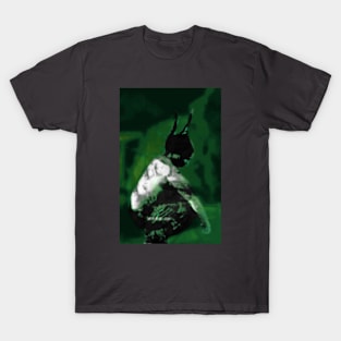 Portrait, digital collage and special processing. Horned devil is sitting. Like drawn, gray and green. T-Shirt